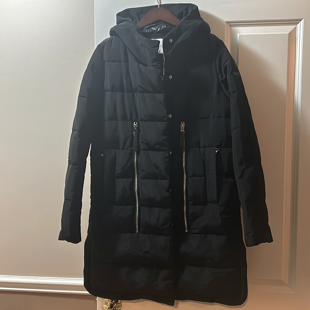 Women’s Derek Lam 10 Crosby black parka with hood size Medium